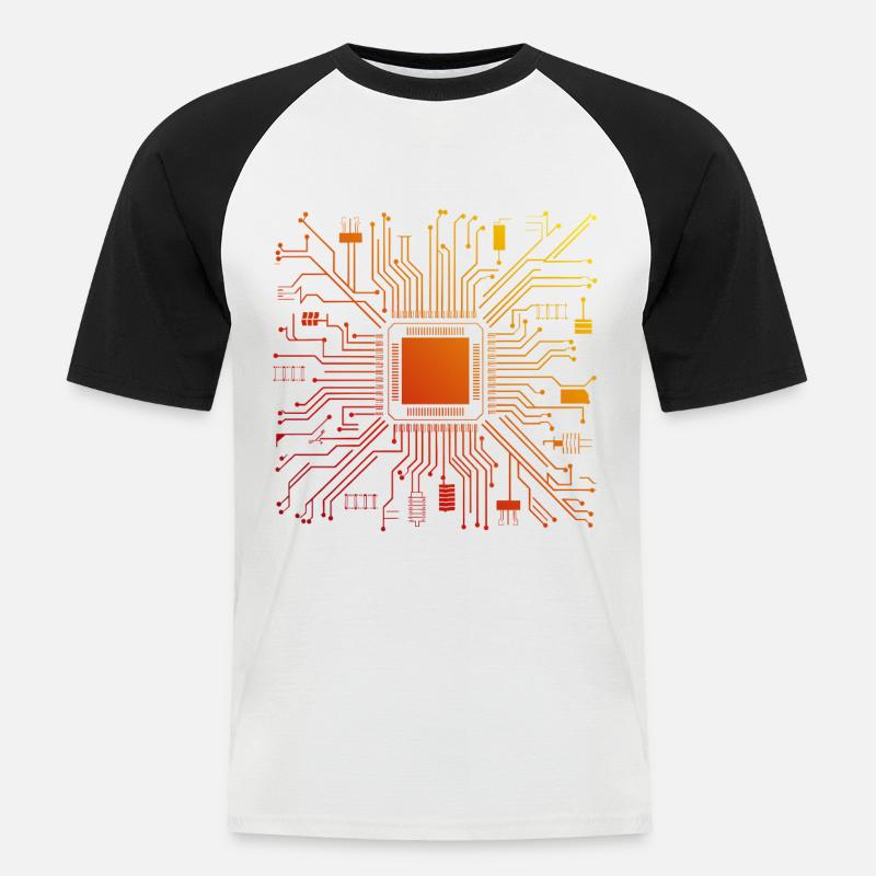 Tech Computer Motherboard Abstrakter Mikrochip - Männer Baseball-T-Shirt - Weiß/Schwarz