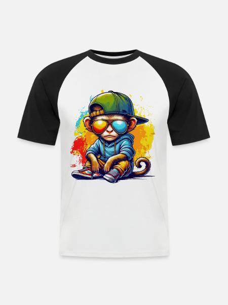 Cool Hip Hop Monkey with Sunglasses Graffiti Style - Men's Baseball T-Shirt - white/black