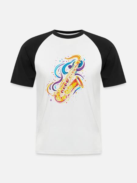 Saxophone Cartoon Look - Men's Baseball T-Shirt - white/black