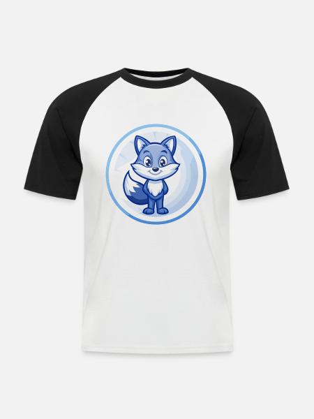 Fox Blue Cute Kawaii Cartoon Character Clipart Pet - Men's Baseball T-Shirt - white/black