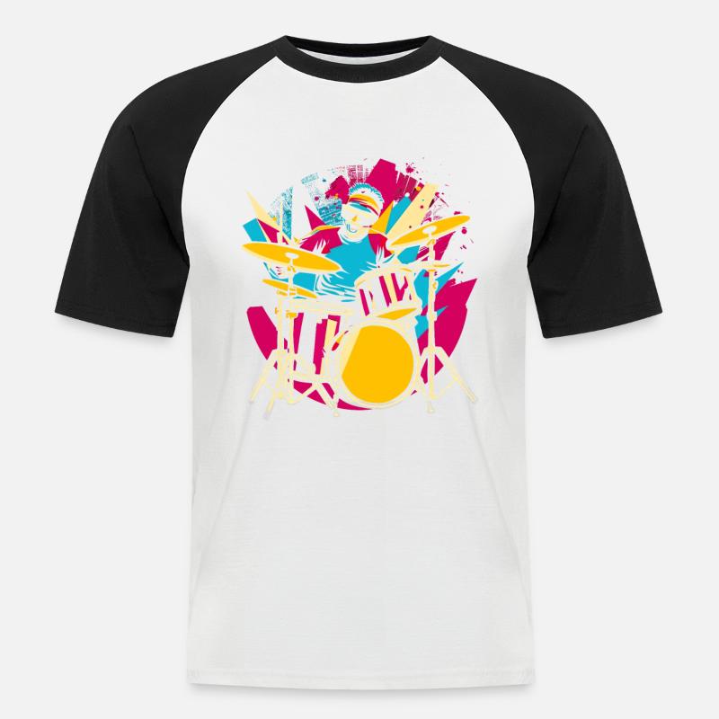 Schlagzeuger Synthwave - Männer Baseball-T-Shirt - Weiß/Schwarz