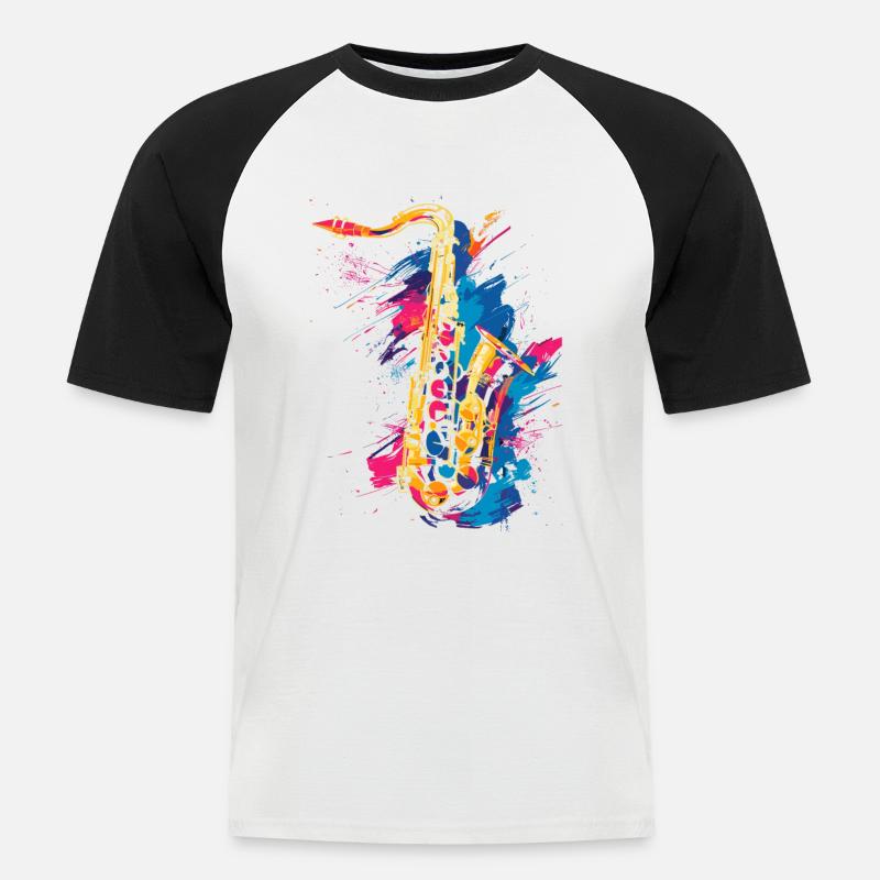 Saxophon Graffiti - Männer Baseball-T-Shirt - Weiß/Schwarz