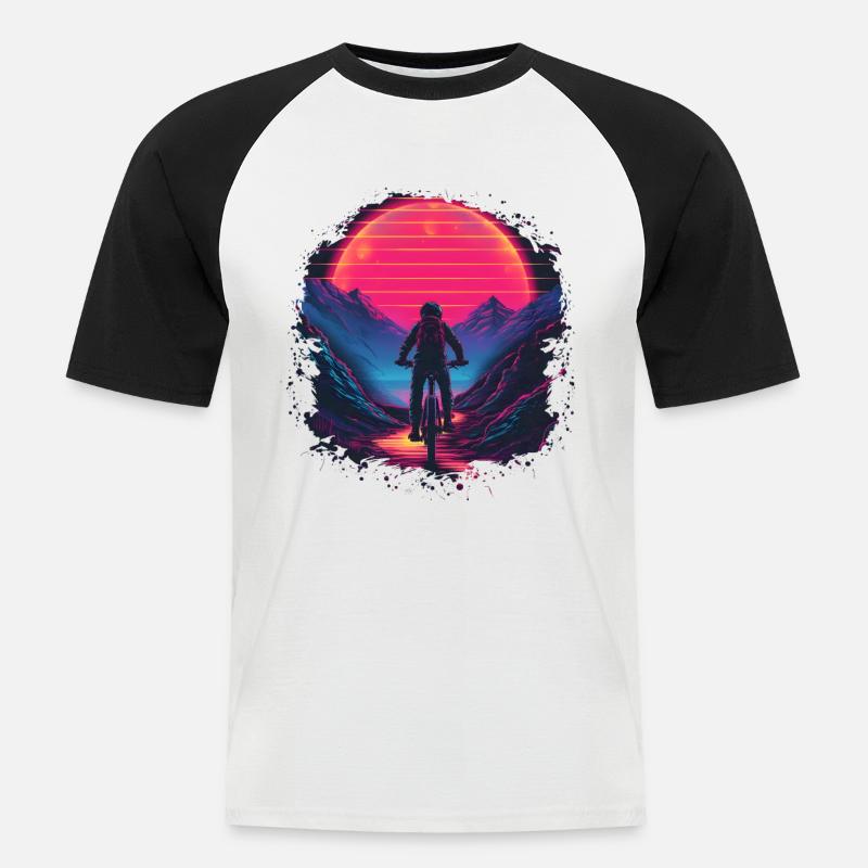 Mountain Biking Synthwave - Men's Baseball T-Shirt - white/black