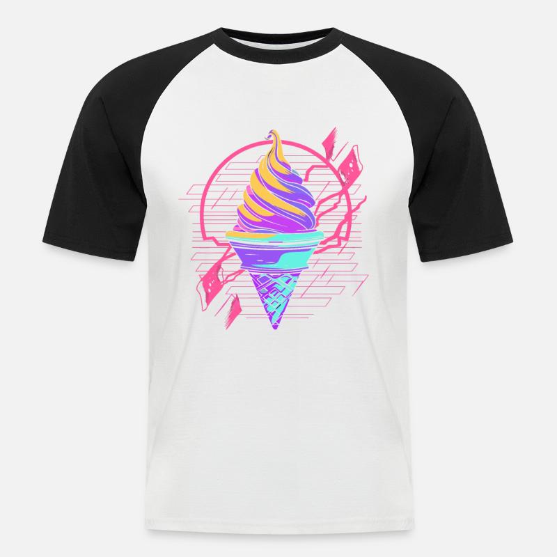 Eiswaffel Synthwave - Männer Baseball-T-Shirt - Weiß/Schwarz