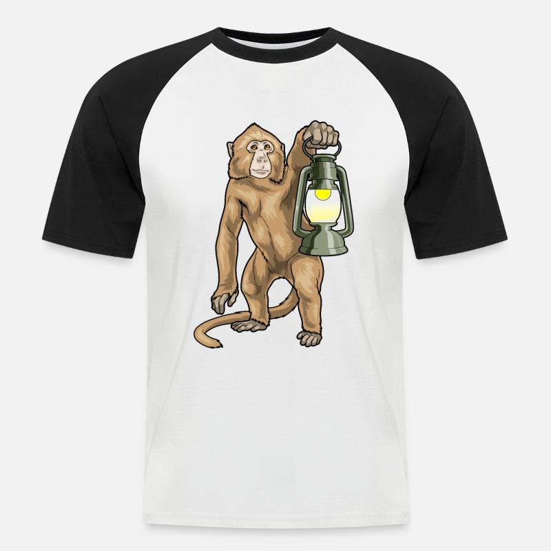 Affe Laterne - Männer Baseball-T-Shirt - Weiß/Schwarz
