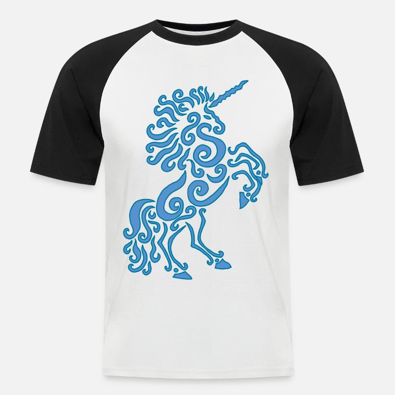 Blaues Einhorn Pferd - Männer Baseball-T-Shirt - Weiß/Schwarz
