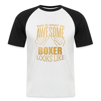 Boxen - Männer Baseball-T-Shirt - Weiß/Schwarz - Vorne - Nik (191cm)
