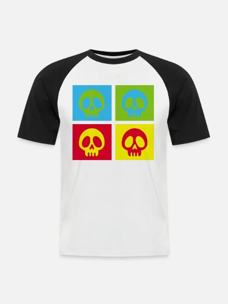 Pop art manga skull - Men's Baseball T-Shirt - white/black