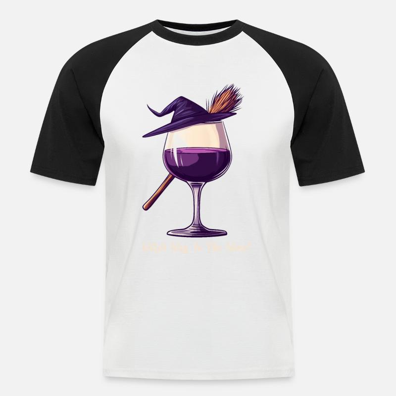 Halloween Hexe Wein Weinglas Weintrinker Geschenk - Männer Baseball-T-Shirt - Weiß/Schwarz