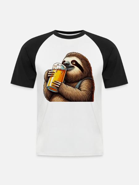 Bier Faultier Genuss Geschenk - Männer Baseball-T-Shirt - Weiß/Schwarz