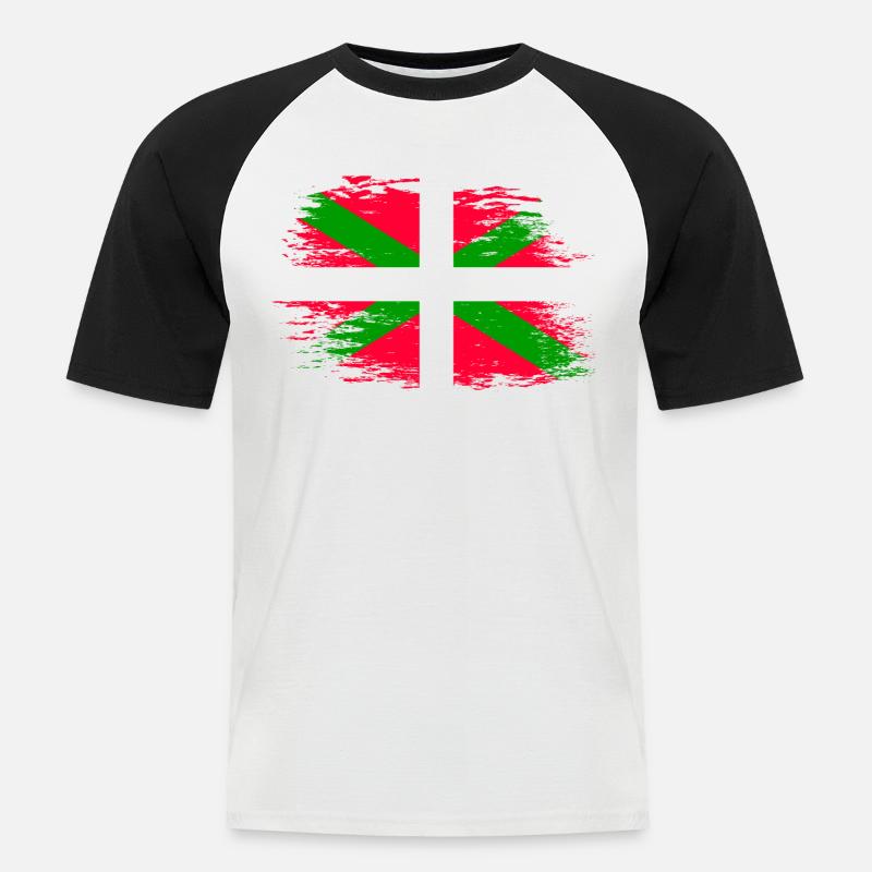 Drapeau basque utilisé - T-shirt baseball manches courtes Homme - blanc/noir