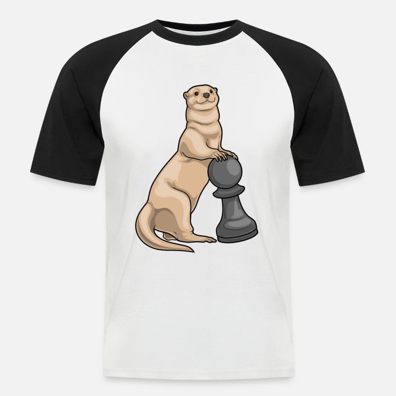 Otter Schachfigur Bauer Schach - Männer Baseball-T-Shirt - Weiß/Schwarz