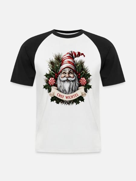 Chief Gnome Christmas Gnome - Men's Baseball T-Shirt - white/black