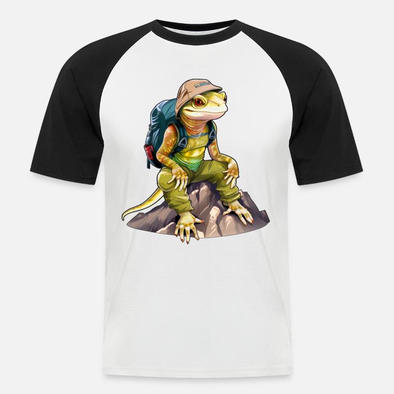 Eidechse Bergsteiger / Wandern Eidechsen - Männer Baseball-T-Shirt - Weiß/Schwarz