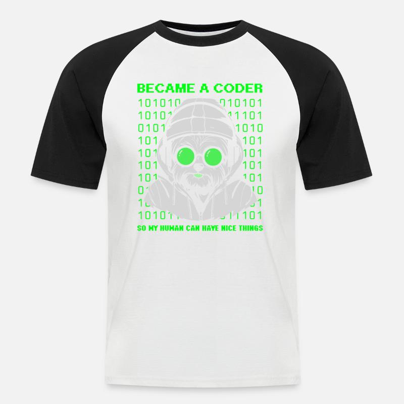 Became a Coder – Cyber Dog Binary - Men's Baseball T-Shirt - white/black