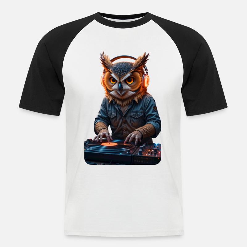DJ Eule - Männer Baseball-T-Shirt - Weiß/Schwarz