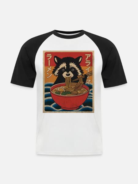 Kawaii Raccoon Ramen Funny Japanese Anime - Men's Baseball T-Shirt - white/black