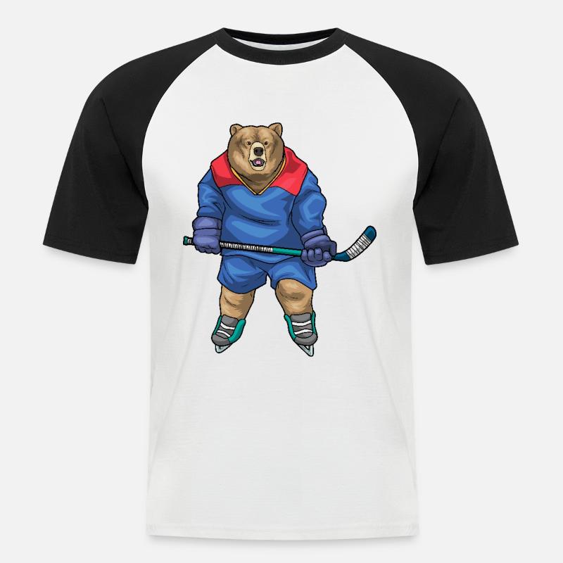 Bär Eishockey Eishockeyschläger - Männer Baseball-T-Shirt - Weiß/Schwarz
