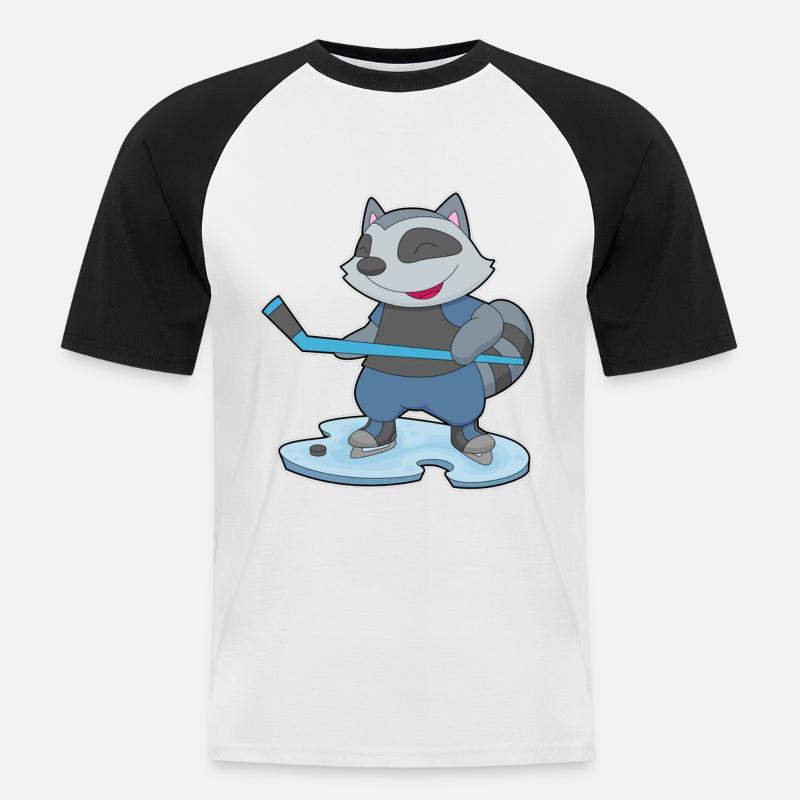 Waschbär Eishockey Eishockeyschläger - Männer Baseball-T-Shirt - Weiß/Schwarz