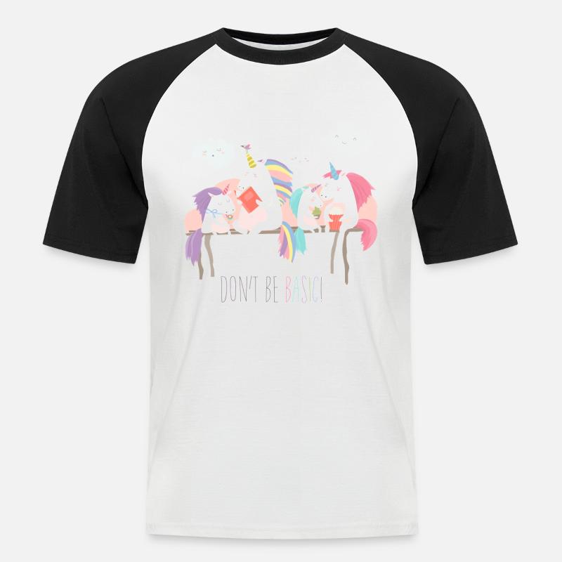Einhorn don't be basic statement - Männer Baseball-T-Shirt - Weiß/Schwarz