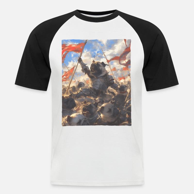 Epische Mops Revolution Kunstvolles Gemälde - Männer Baseball-T-Shirt - Weiß/Schwarz