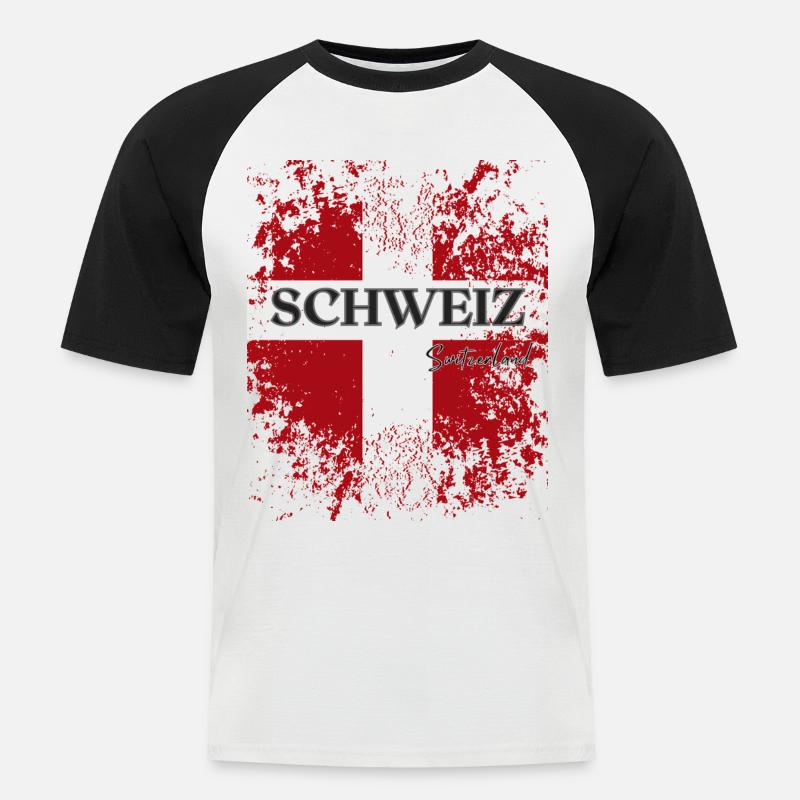 Flagge der Schweiz, Schweizer Stolz - Männer Baseball-T-Shirt - Weiß/Schwarz