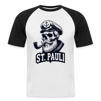 St.Pauli Kiez Hamburg Totenkopf Sankt Pauli - T-shirt baseball manches courtes Homme - blanc/noir - Devant - Nik (191cm)