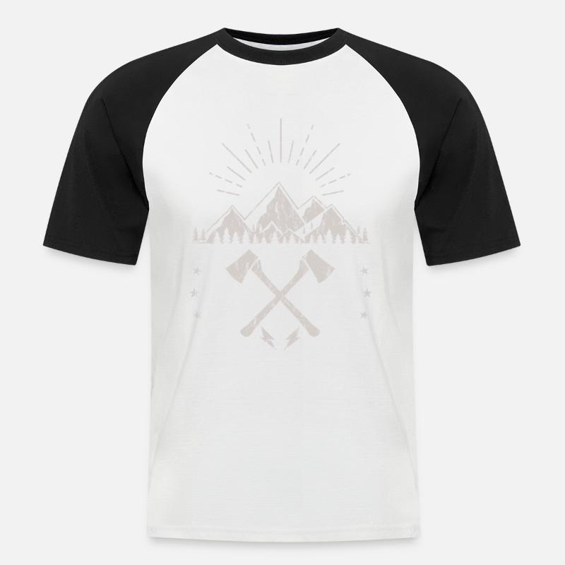 Robustes Berg-Sonnenaufgangsaxt-Emblem - Männer Baseball-T-Shirt - Weiß/Schwarz