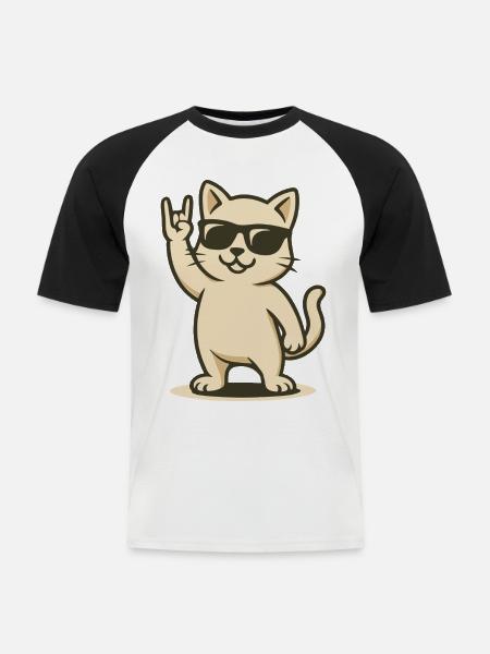 Rock'n'Meow - Men's Baseball T-Shirt - white/black