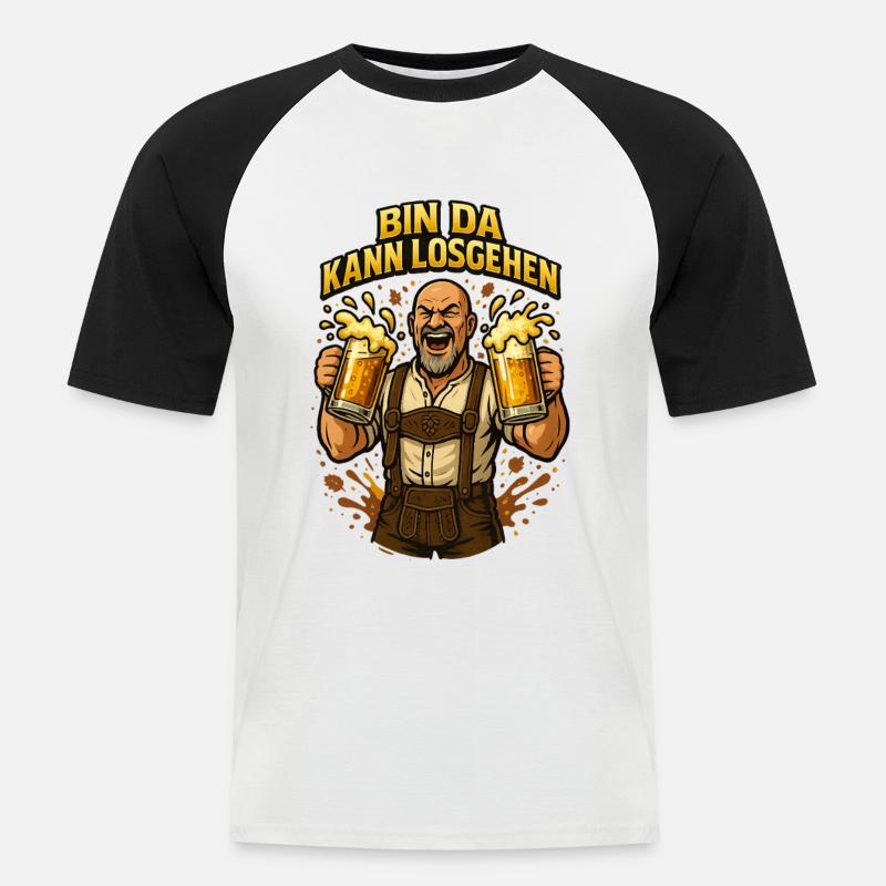 Bier Bierkrug Bierflasche Bierzelt Biergarten - Männer Baseball-T-Shirt - Weiß/Schwarz