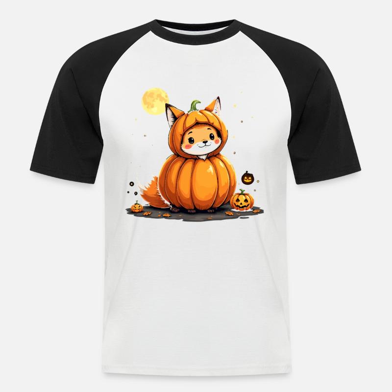 Kürbisfuchs Spuk yip! - Männer Baseball-T-Shirt - Weiß/Schwarz