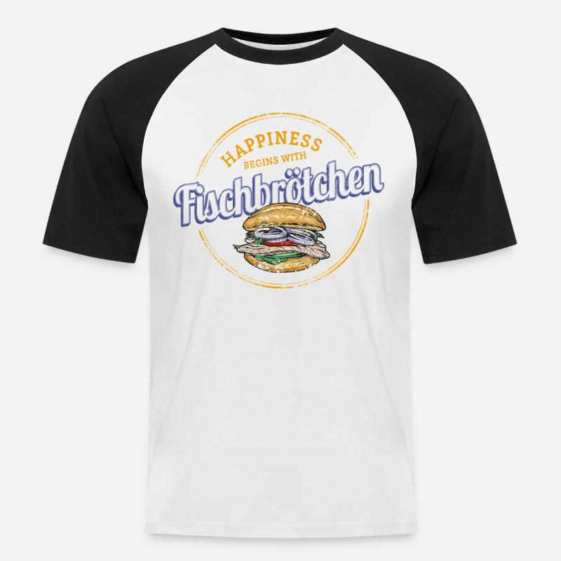 Fischbrötchen mit Matjes oder Bismarckhering - Männer Baseball-T-Shirt - Weiß/Schwarz