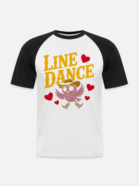 Linedance Eule mit Hut - Männer Baseball-T-Shirt - Weiß/Schwarz