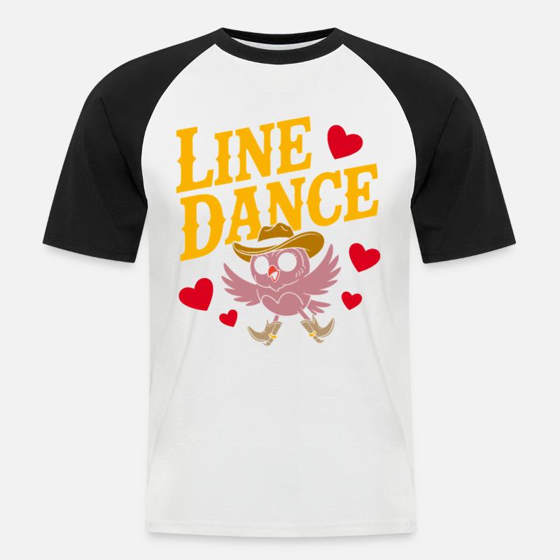 Linedance Eule mit Hut - Männer Baseball-T-Shirt - Weiß/Schwarz