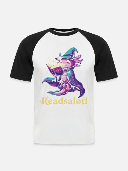 Readsalotl Axolotl Reading Mage Axolotl - Men's Baseball T-Shirt - white/black