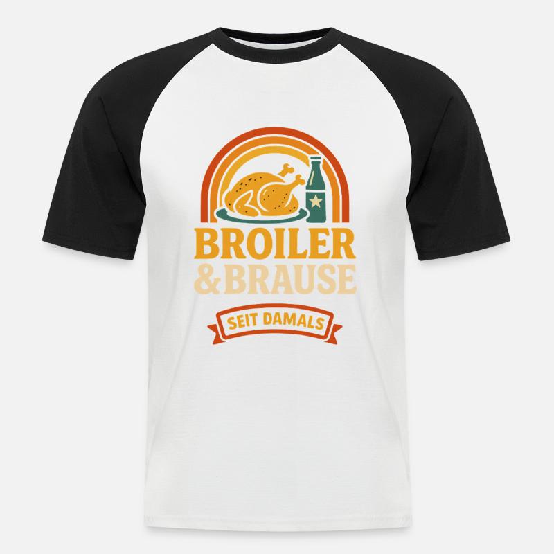 Broiler & Brause – Retro Ostalgie seit damals - Männer Baseball-T-Shirt - Weiß/Schwarz