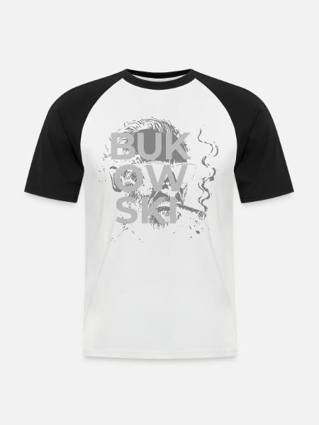 Charles Bukowski raucht ein Zigarrenporträt - Männer Baseball-T-Shirt - Weiß/Schwarz