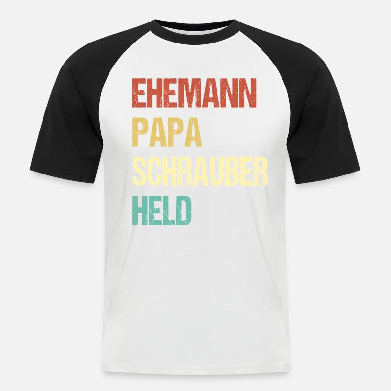 Ehemann Papa Schrauber Held - Männer Baseball-T-Shirt - Weiß/Schwarz