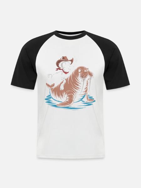 Skeleton cowboy on walrus - Men's Baseball T-Shirt - white/black