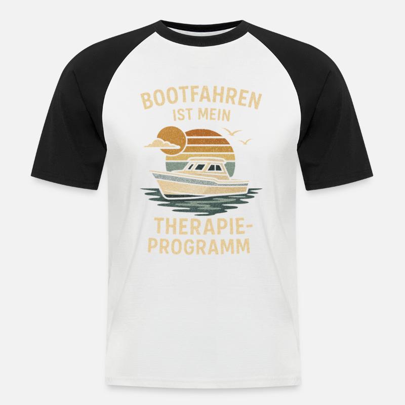 Boating is my therapy program - Men's Baseball T-Shirt - white/black