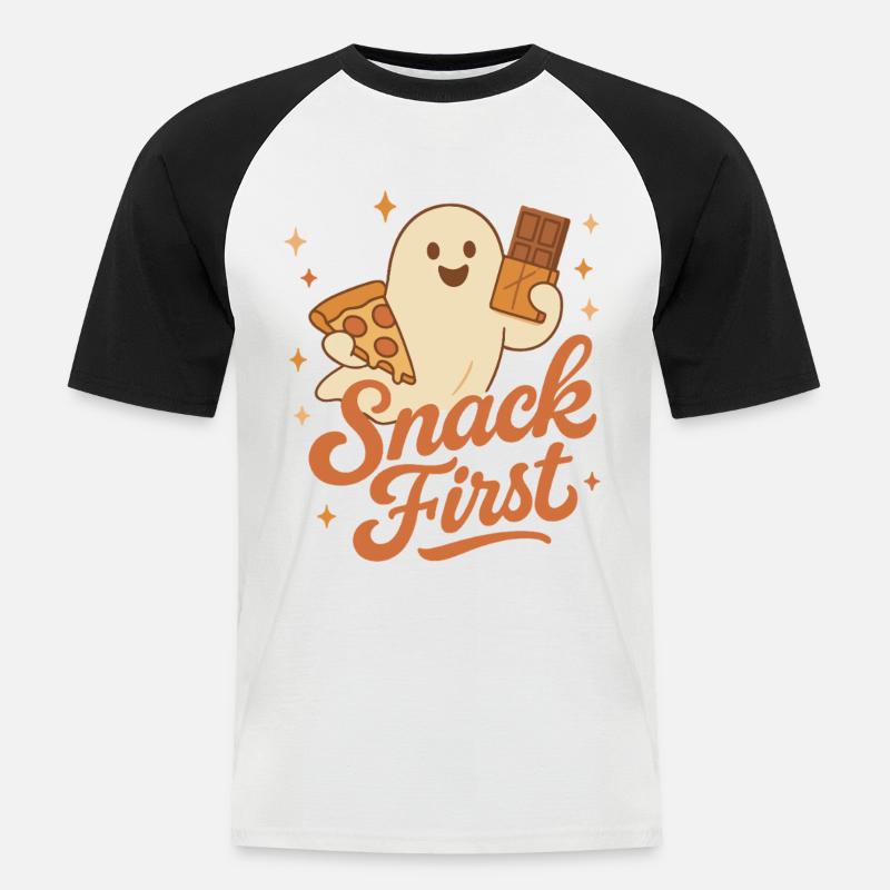 Snack First Halloween Geist Kostüm Spaß - Männer Baseball-T-Shirt - Weiß/Schwarz
