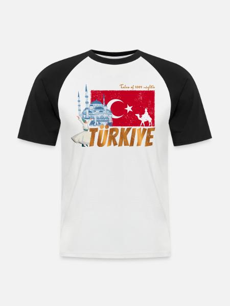 Türkiye Istanbul Vintage Flaga Turcja Sovenir - Koszulka bejsbolowa męska - biały/czarny