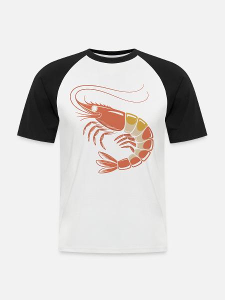 Retro Garnelen-Illustration in Orange - Männer Baseball-T-Shirt - Weiß/Schwarz