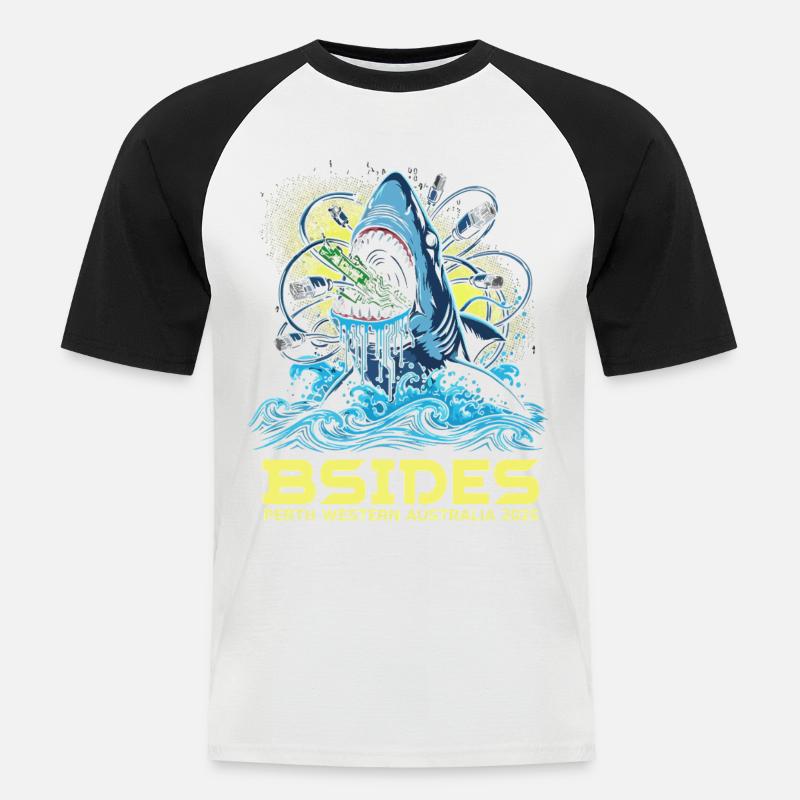 Shark Beat BSIDES Perth 2025 - Männer Baseball-T-Shirt - Weiß/Schwarz
