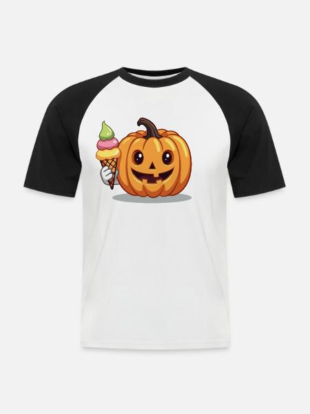 Süßer Grusel Kürbis mit Eiswaffel - Men's Baseball T-Shirt - white/black
