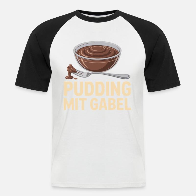 Pudding with fork - Men's Baseball T-Shirt - white/black
