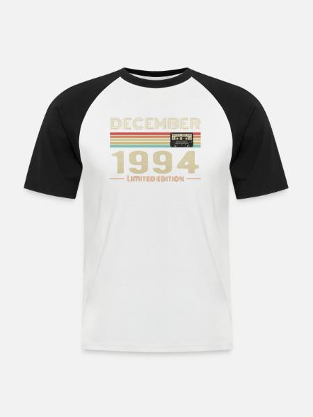 Décembre 1994 anniversaire Décembre 1994 Décembre - T-shirt baseball manches courtes Homme - blanc/noir