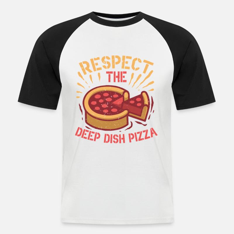 Deep Dish Pizza Chicargo - Männer Baseball-T-Shirt - Weiß/Schwarz