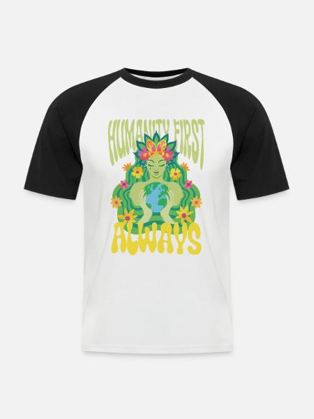 Menschlichkeit Equality Humanity First Always - Men's Baseball T-Shirt - white/black