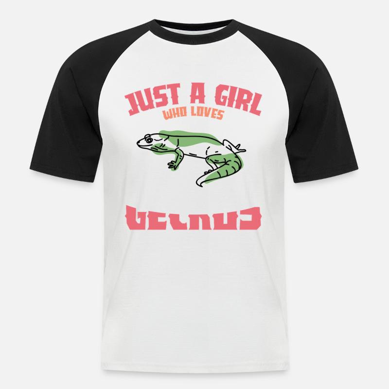Gecko Vibes: Nur ein Mädchen - Männer Baseball-T-Shirt - Weiß/Schwarz
